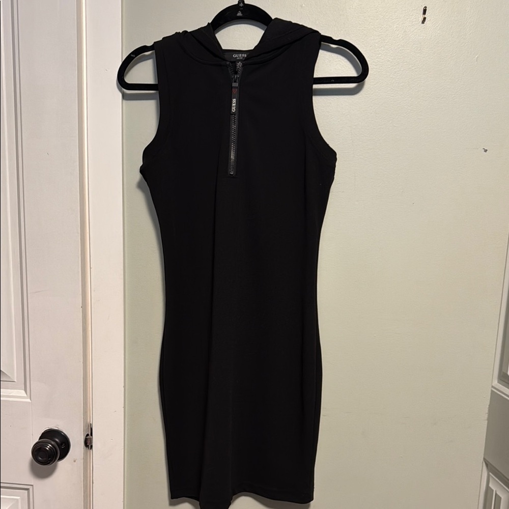 Guess Black Zip-Front hooded Mini Dress - sleeveless - small